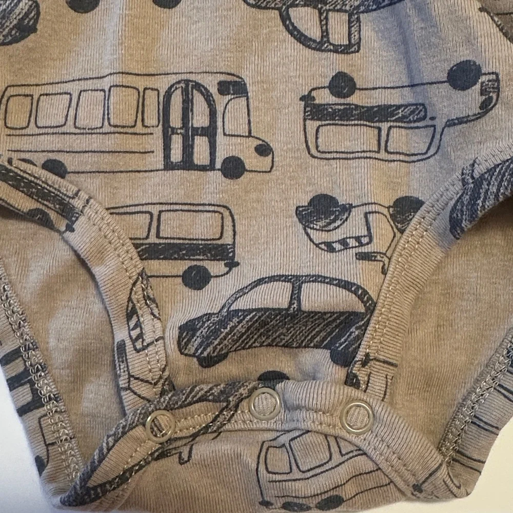 Carter's Tan Hooded Bodysuit with Vehicle Print